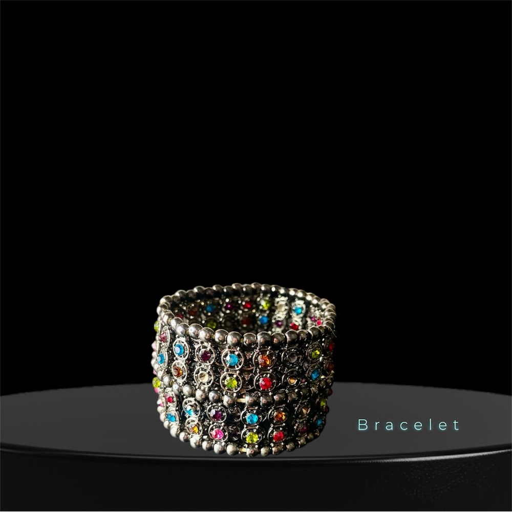 Rhinestone 2” Sleeve Stretchy Bracelet Can be folded to a 1”.